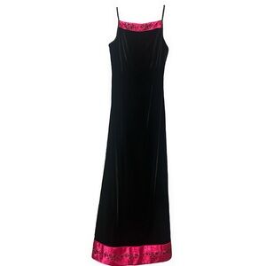 Black Velvet A Line Pink Trim Maxi Dress
